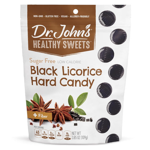Dr. John's Healthy Sweets Black Licorice Hard Candy with Zero Sugar, Dye-Free,