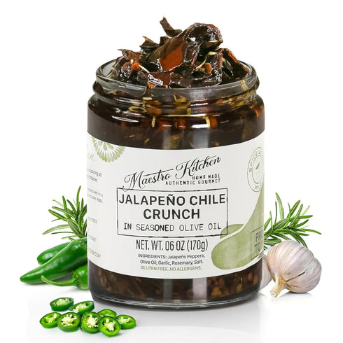6oz 2 Pack 100% Spicy Serrano & Mild Jalapeno Pepper Chili Crisp Crunch - Variety - All Natural Chili Oil Hot Sauce