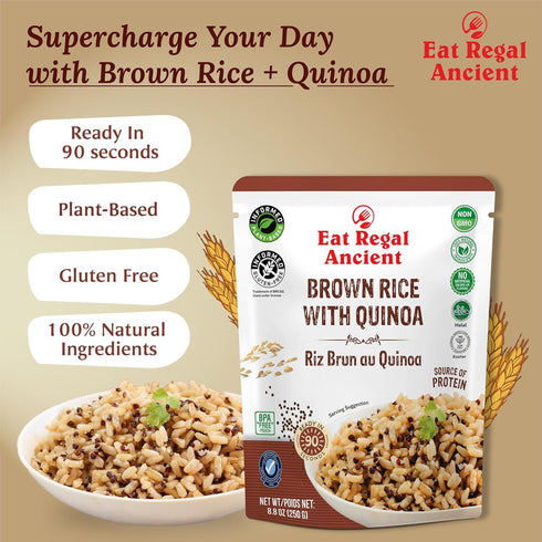 Pack 8, 8.8 Eat Regal Ready to Eat Brown Rice with Quinoa of Ounce | Microwaveable Ready to Heat | Easy Dinner Side |