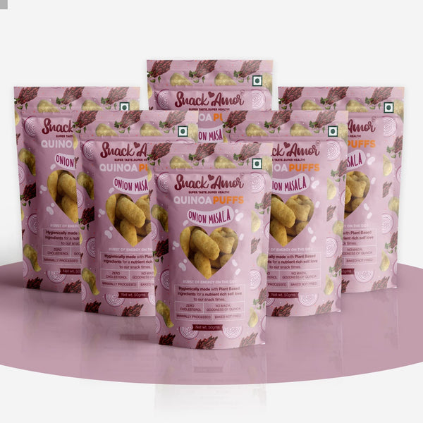 SnackAmor Quinoa Puffs Flavors of Onion Masala 100% Roasted & Healthy Snack No