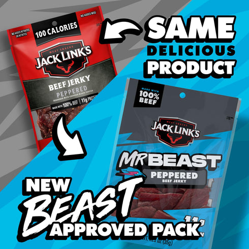 11g 100% 10 Count Jack Links x MrBeast Beef Jerky, Peppered Beef Jerky, As Seen on Beast Games, Protein, Made with Real