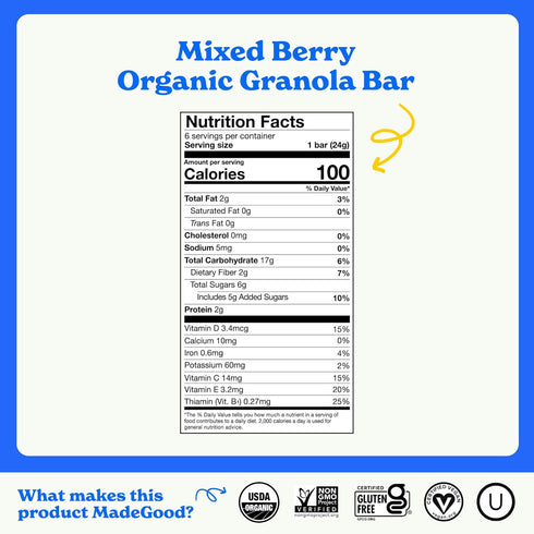 MadeGood Granola Mixed Berry Bars, 6ct, 5.09 oz.
