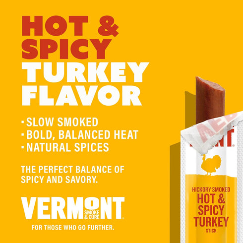 1oz 24 Count Vermont Smoke & Cure - Hot & Spicy Turkey Protein Snack - Portable Meat Snack for Adults & Kids - Smoky
