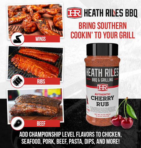 Heath Riles BBQ Cherry Rub Seasoning, Champion Pitmaster Recipe, Shaker Spice Mix, 10 oz.