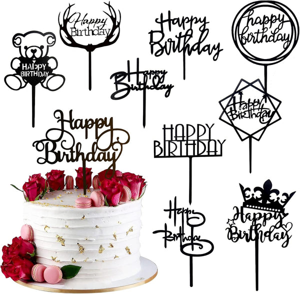 Happy Birthday Cake Topper – 20PCS Black Acrylic Happy Birthday Sign Cupcake Toppers Set for Boys Girls Women Men