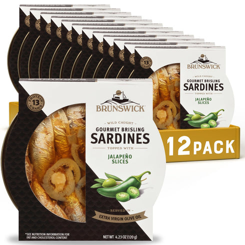 Brunswick Wild Caught Gourmet Brisling Sardines in Extra Virgin Olive Oil Topped