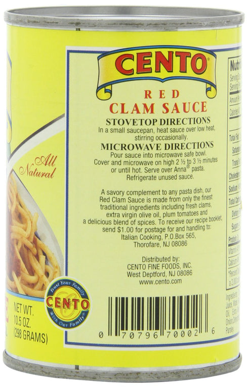 Cento 10.5 (Pack 12) Red Clam Sauce, Ounce Cans