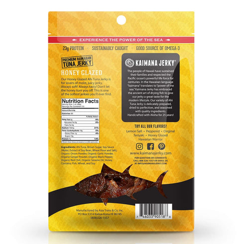 2 3's, Kaimana Ahi Tuna Jerky Honey Glazed Ounce - Soft and Tasty - Premium Fish Jerky Made in the USA. High in Omega