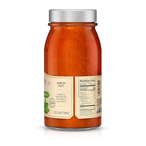 Lucini Italia Organic Rustic Tomato Basil Sauce 25oz - Classic Italian Sauce in Glass Jar, No Sugar Added