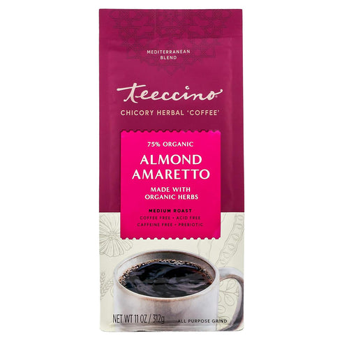 11 Teeccino Almond Amaretto Chicory Coffee Alternative - Ounce - Ground Herbal Coffee Thats Prebiotic, Caffeine Free