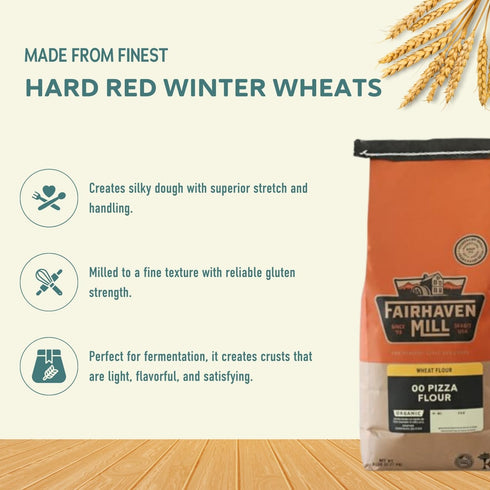 00 5 lbs Fairhaven Mill Organic Pizza Flour - USDA Certified Organic and Non-GMO - Perfect for Thin, Supple Pizza
