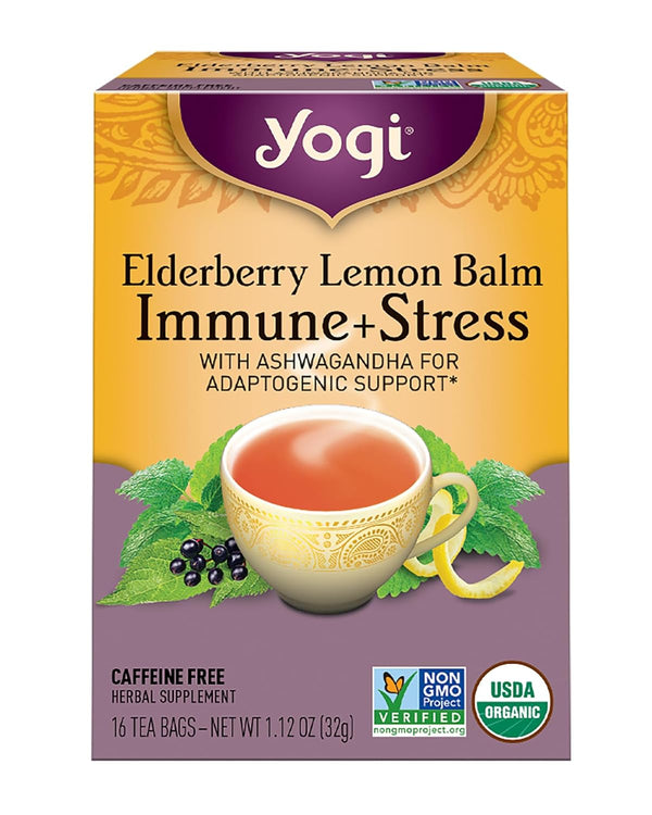 Yogi Tea, Tea Immune Stress Elderberry Lemon Balm Organic, 16 Count