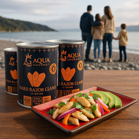 15 oz Aqua Gourmet - Canned Hard Razor Clams in Brine, Premium Chilean Seafood, Can, Ready to Eat