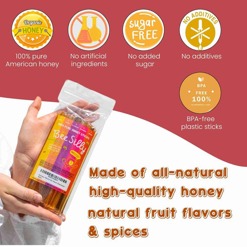 Bee Silly 15 (50 pack, Pack: Flavored Honey Sticks - USDA Grade Single Serve Straws, Only Calories Each - Pure Natural