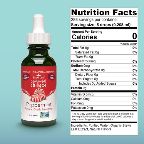 SweetLeaf Sweet Drops Peppermint Liquid Stevia Sweetener, Zero Calories, Non-GMO, Gluten-Free, 2 Fl Oz