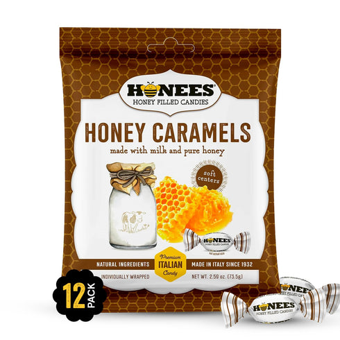 Honees Honey Caramels Hard Candy Individually Wrapped | Natural & Healthy Candy,