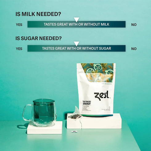 Zest 150mg High Caffeine Energy Leaf Blend - Earl Grey Black Tea, 20 Pack Bag, Hot or Iced