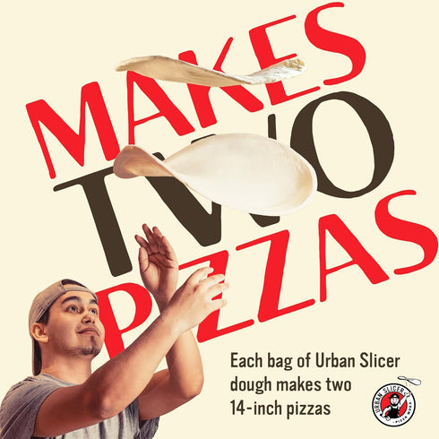 13.4 oz 2 Urban Slicer Pizza Worx, Outdoor Grilling Pizza Dough Mix, Make-At-Home Dough Kit, Crispy Thin Crust, Bag