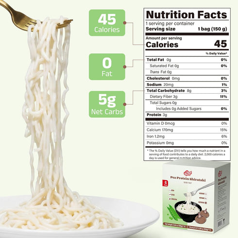 Free,175mg HealSpot Pea Protein Konjac Noodle,Shirataki,Low Carb Pasta,Zero Fat Spaghetti,Gluten High Calcium,Keto