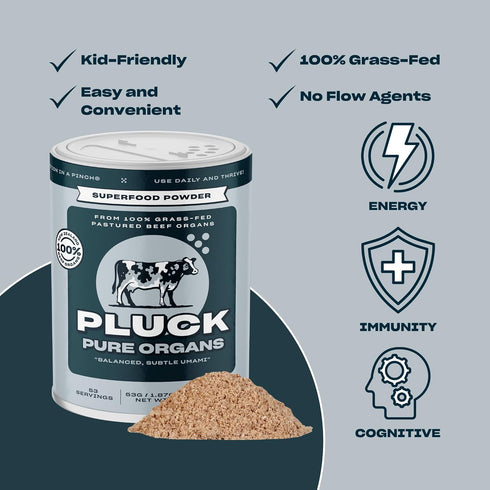 100% 100% 53 Pluck Pure Beef Organs Powder | Liver, Kidney, Spleen, Heart, & Pancreas from Grass Fed & Grass Finished