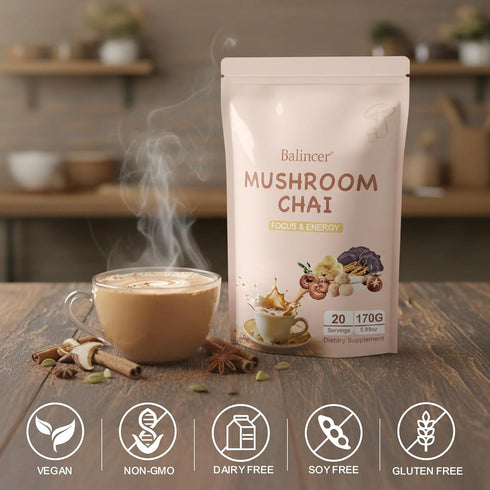 6 Immune 20 Balincer Mushroom Chai, Adaptogenic Mushrooms (Lion's Mane, Cordyceps, Turkey Tail & Other) Mixed