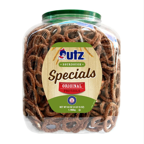 Utz Sourdough Specials Pretzels, Original, 63 oz. Barrel, Classic Pretzel Knot with