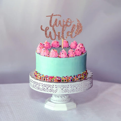 WeBenison Rose Gold Glitter Two Wild Cake Topper for Baby Shower, Kids 2nd Birthday Party Decorations