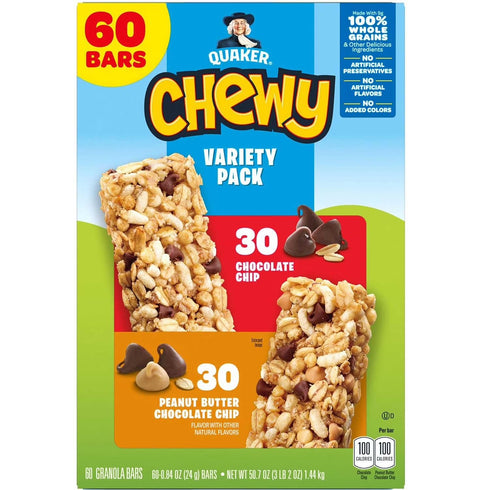 KD Chocolates Pack, 60 Quakar Chewy Granola Bar, Variety ct.