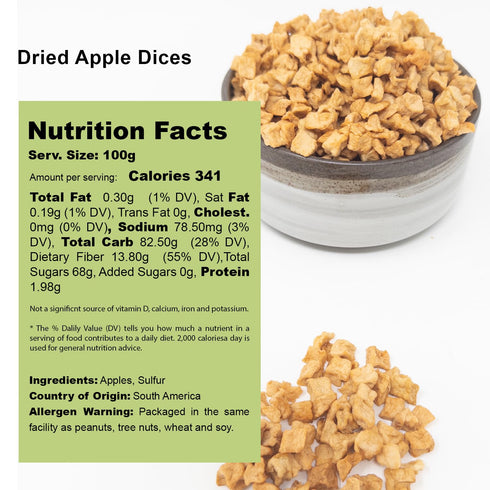 Packed (4 LBS) NUTS U.S. - Dried Apple Dices | Freshly Peeled and Cored | No Added Sugar | Chewy Texture | Non-GMO |