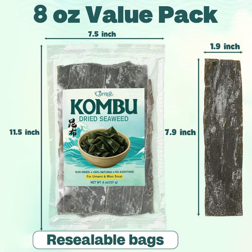 Curnue 8 oz (227g) Dried Kombu Seaweed for Miso Soup Dried Kelp Kombu Seaweed for Dashi Stock, Soup Base, Seaweed Salad