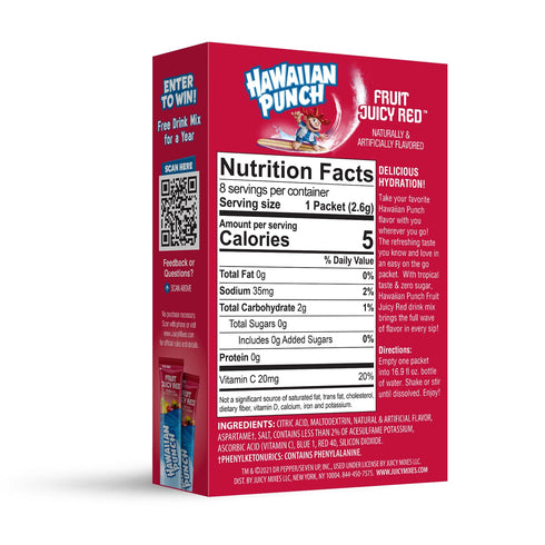 96 Hawaiian Punch Powder Drink Mix Sugar Free & Delicious, Excellent source of Vitamin C (Fruit Juicy Red, Sticks)