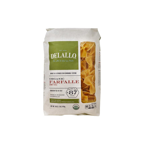 100% (4 Pack) DeLallo Organic Farfalle Pasta, Made with Only Semolina Durum Wheat Flour, Bronze Cut, Made in Italy
