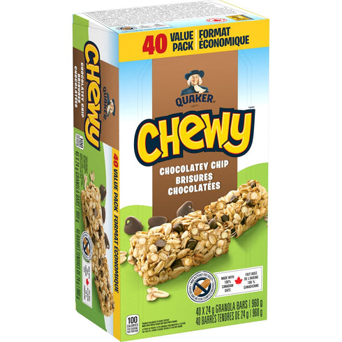 960g/33.9 oz., (40 Count) QUAKER CHEWY Chocolate Chip Granola Bars, {Imported from Canada}