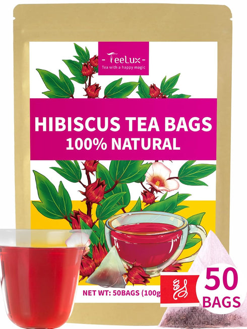 TeeLux Hibiscus Tea Bags, Natural Hibiscus Flowers Herbal Tea, Caffeine Free, Refreshing
