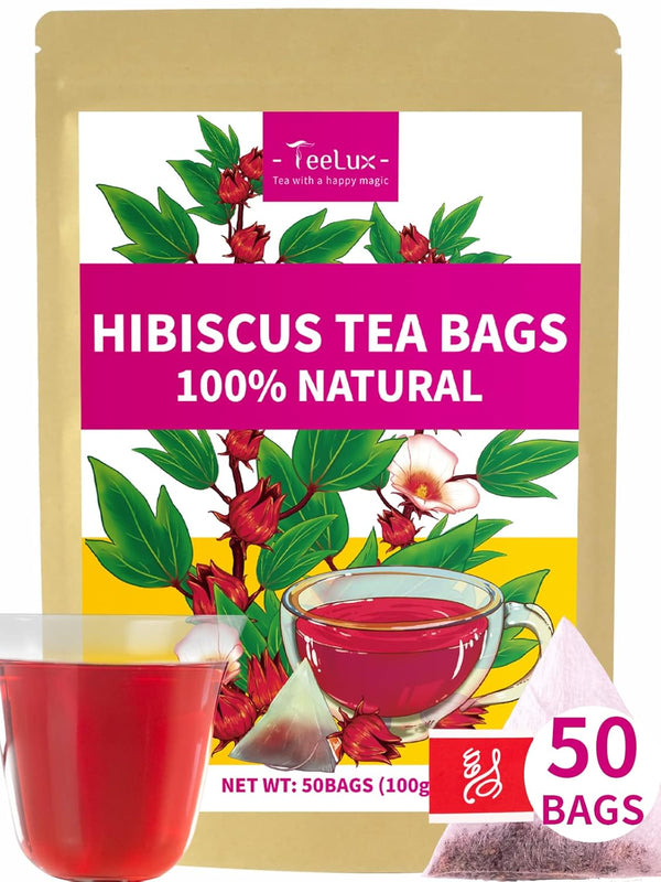 TeeLux Hibiscus Tea Bags, Natural Hibiscus Flowers Herbal Tea, Caffeine Free, Refreshing