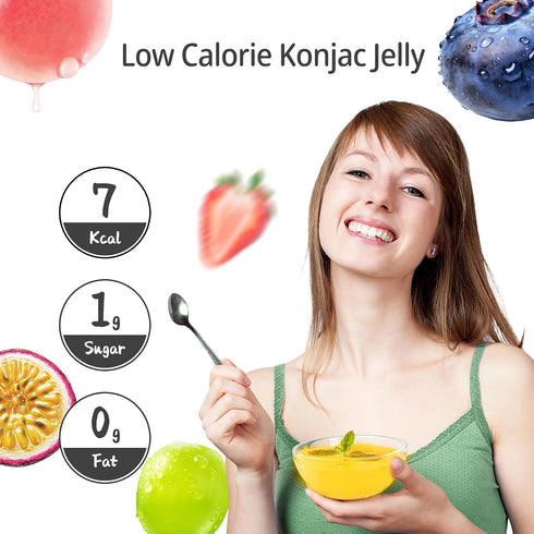 10 Pack Pack, 10 Hethstia Konjac Noodle Angel Hair and Konjac Jelly Variety Pouches Drinkable Jelly Blueberry, Peach