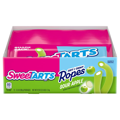 SweeTARTS Ropes, Candy, Sour Apple, Soft and Chewy, 3.5 oz (Pack of