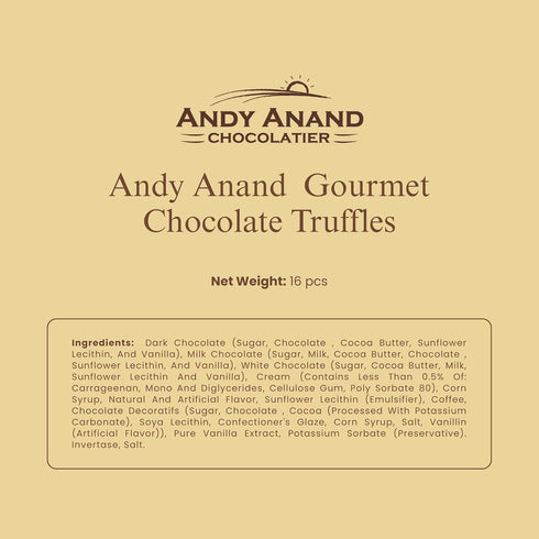 (16 ANDY ANAND CHOCOLATIER Assorted Belgian Chocolate Truffles Gift Box Handmade Creamy Filled Gourmet Chocolates