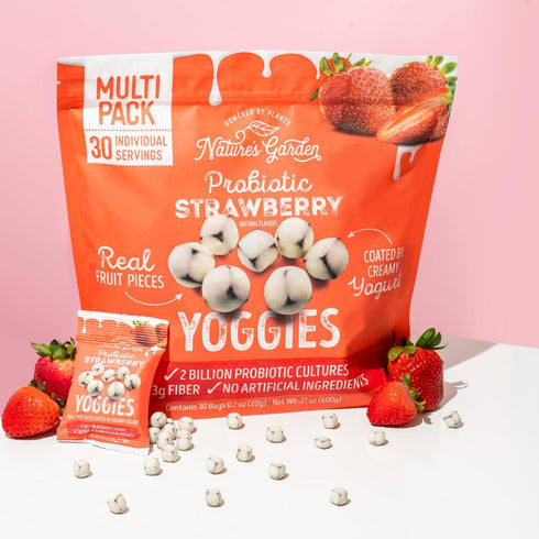 21oz (30 0.7oz) Pack 3 Nature's Garden Probiotic Strawberry Yoggies x of - Strawberry Yogurt-Covered Fruit Bites, High
