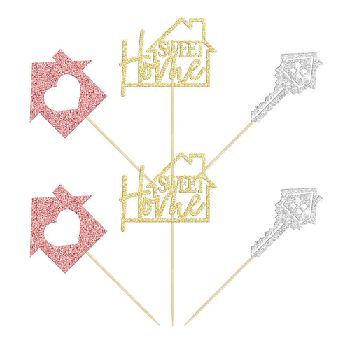 24 Pack Gyufise Sweet Home Cupcake Toppers Glitter key Housewarming Cupcake Picks for Welcome New Home Theme Party Cake