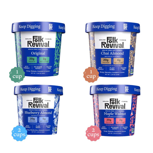Pack 20g 2 2 1 1 6 Folk Revival Variety Keto Instant 'Oatmeal' - of Protein, Low Carb, High Fiber, Blueberry, Maple