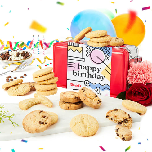 David's Cookies Happy Birthday Gift Sampler Tin Crunchy Gourmet Cookies Bakery Snack