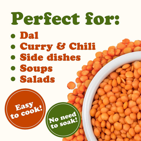 2 Food to Live Organic Red Lentils (Football), Pounds Whole Decorticated Red Lentils, Non-GMO, Vegan, Kosher, Bulk