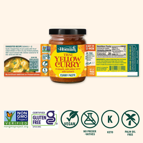 4 Oz (1 Homiah Yellow Curry Paste, Vegan, Gluten-Free, Non-GMO Thai Paste with Turmeric, Thai Essentials for Kitchen