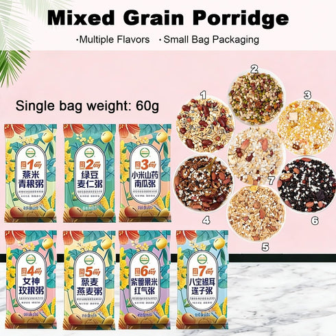xapuo Pack 7 60g Multigrain Congee Variety Flavors, Each Instant Breakfast Porridge, Mixed Bean Grain Soup, Easy Cook