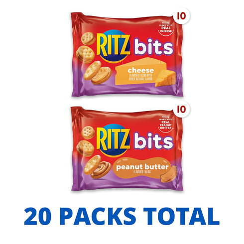 Pack, 20 Packs RITZ Bits Cheese and RITZ Bits Peanut Butter Sandwich Crackers Variety Lunch Snacks, Snack
