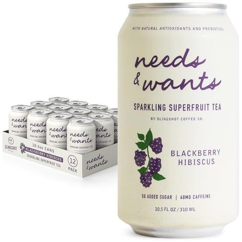 Needs & Wants Sparkling Tea - Blackberry Hibiscus, 10.5oz Cans (12 Pack)