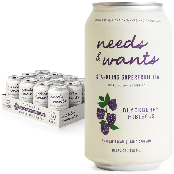 Needs & Wants Sparkling Tea - Blackberry Hibiscus, 10.5oz Cans (12 Pack)