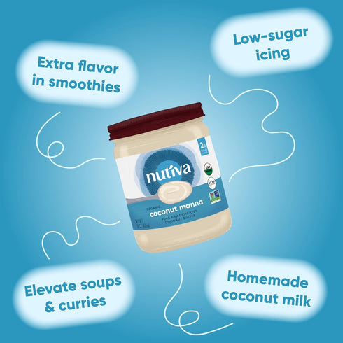 15 Oz (Pack 2), 30 Nutiva Organic Coconut Manna Pured Coconut Butter, of USDA Organic, Non-GMO, Whole Approved, Vegan