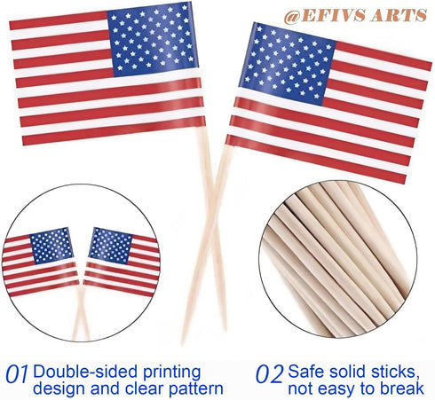 100 Pcs 4th of July American Toothpick Flag Toppers for Cake Decorations - Patriotic Cupcake Picks